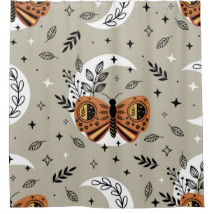 seamless pattern with bohemian butterfly on the mo shower curtain
