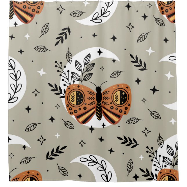 seamless pattern with bohemian butterfly on the mo shower curtain (Front)