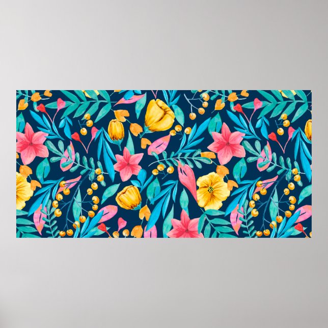 Seamless pattern with botanical elements. Watercol Poster (Front)