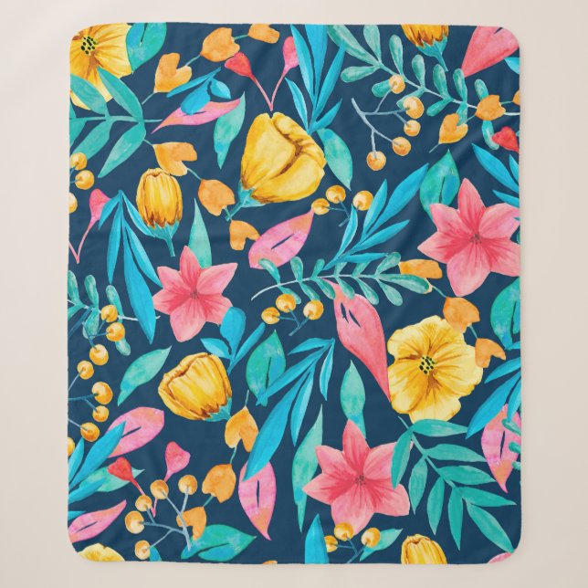 Seamless pattern with botanical elements. Watercol Sherpa Blanket (Front)