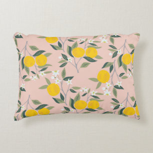 Seamless pattern with branches of oranges in bloom decorative cushion