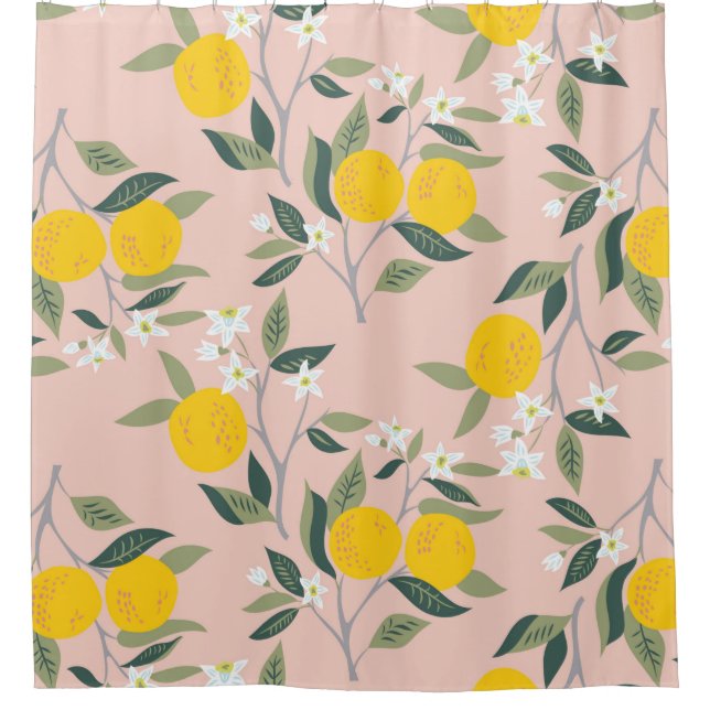 Seamless pattern with branches of oranges in bloom shower curtain (Front)