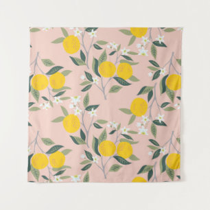 Seamless pattern with branches of oranges in bloom tapestry