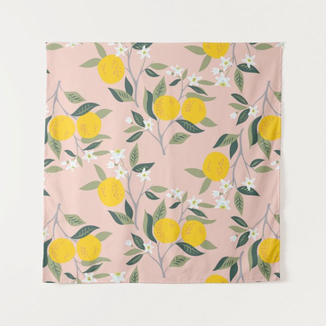 Seamless pattern with branches of oranges in bloom tapestry (Front)