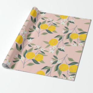 Seamless pattern with branches of oranges in bloom wrapping paper