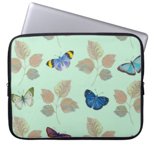Seamless pattern with bright butterflies and branc laptop sleeve