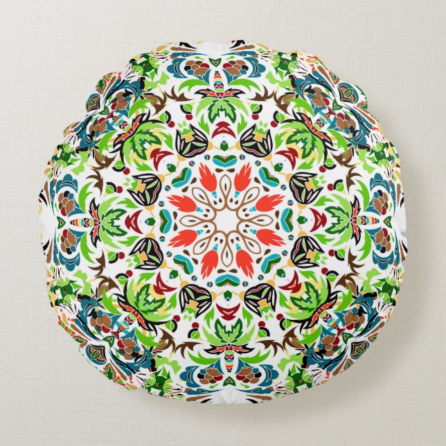  seamless pattern with bright floral ornament. Vin Round Cushion (Front)