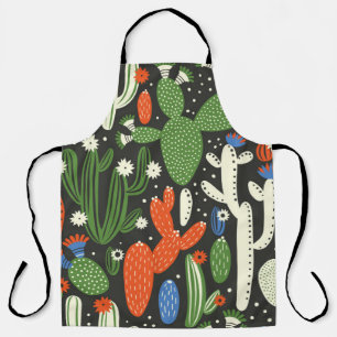 seamless pattern with cactus on black background.  apron