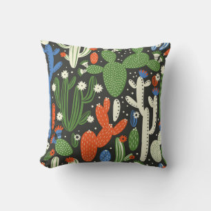 seamless pattern with cactus on black background. cushion
