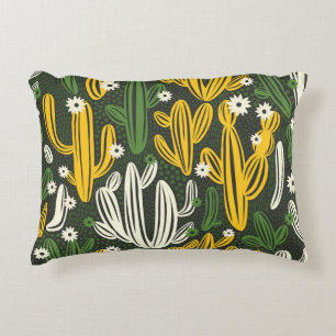 seamless pattern with cactus on black background. decorative cushion