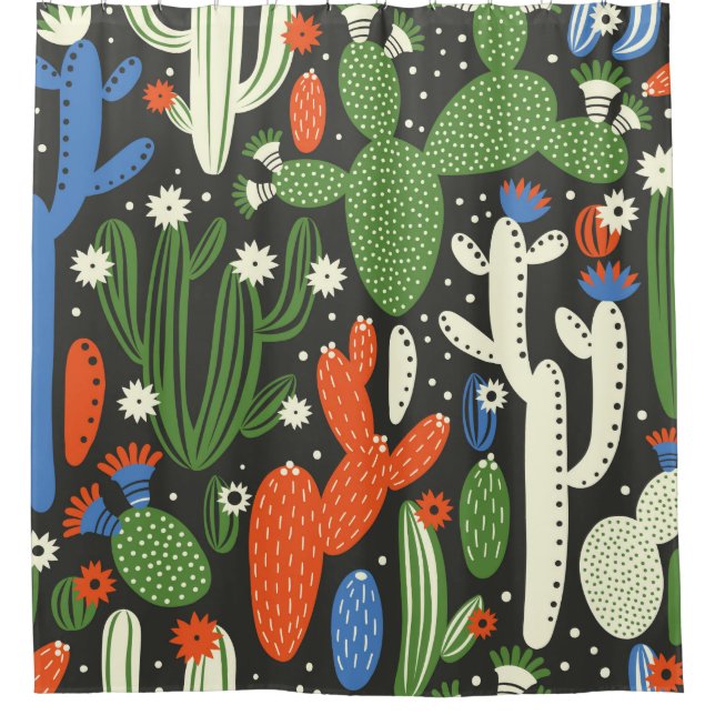 seamless pattern with cactus on black background.  shower curtain (Front)