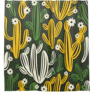 seamless pattern with cactus on black background. shower curtain