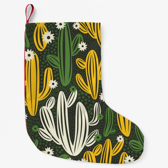 seamless pattern with cactus on black background.  small christmas stocking (Front)