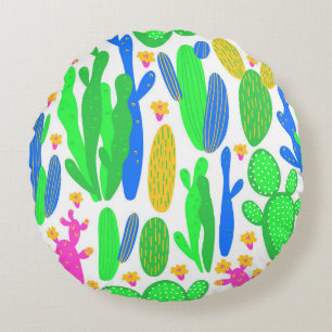 seamless pattern with cactus on white background. round cushion