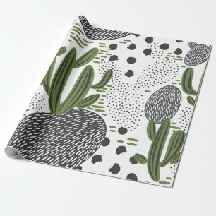 seamless pattern with cactus on white background. wrapping paper