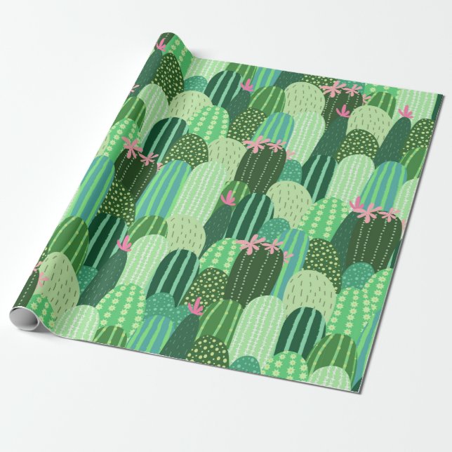 Seamless pattern with cactus wrapping paper (Unrolled)