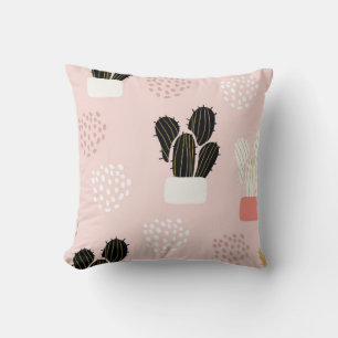 Seamless pattern with cactuses succulents leaves a cushion