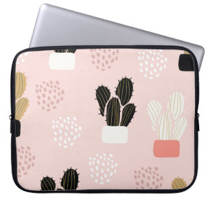 Seamless pattern with cactuses succulents leaves a laptop sleeve