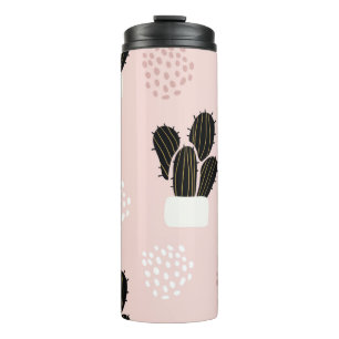 Seamless pattern with cactuses succulents leaves a thermal tumbler