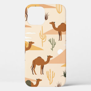 Seamless pattern with camels, dunes and cacti. Cut iPhone 12 Case