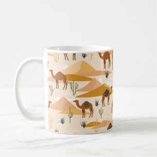 Seamless pattern with camels, dunes and cacti. Cut Coffee Mug