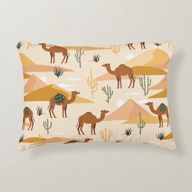 Seamless pattern with camels, dunes and cacti. Cut Decorative Cushion (Front)