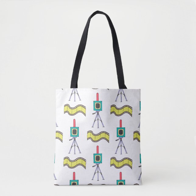 Seamless pattern with cameras and film strips on a tote bag (Front)