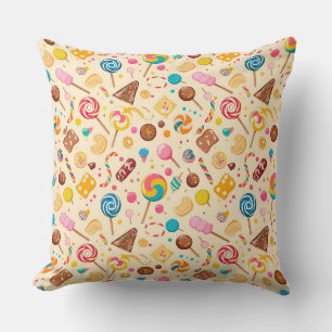 Seamless pattern with candies, lollipops, beige ba cushion