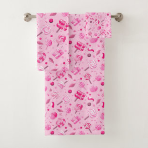 Seamless pattern with candies, lollipops, blue bac bath towel set
