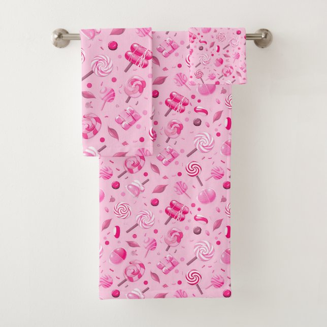 Seamless pattern with candies, lollipops, blue bac bath towel set (Insitu)
