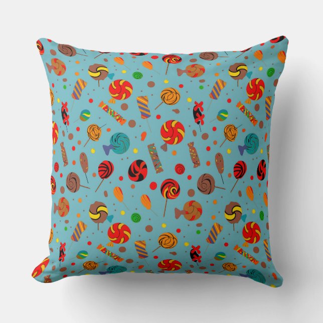 Seamless pattern with candies, lollipops, blue bac cushion (Front)