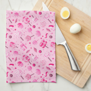 Seamless pattern with candies, lollipops, blue bac tea towel