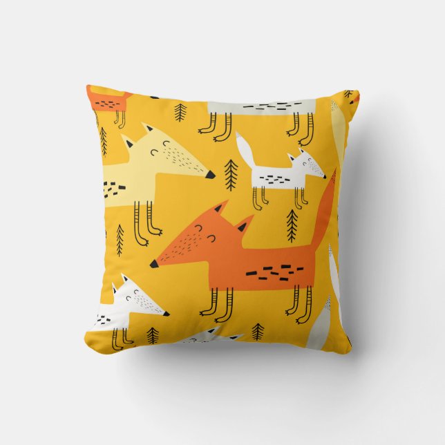 Seamless pattern with cartoon foxes, decor element cushion (Front)