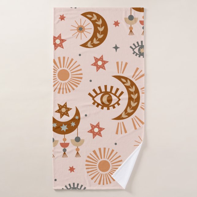 seamless pattern with celestial eye, moon, sun bath towel (Bath Towel)