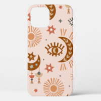 seamless pattern with celestial eye, moon, sun