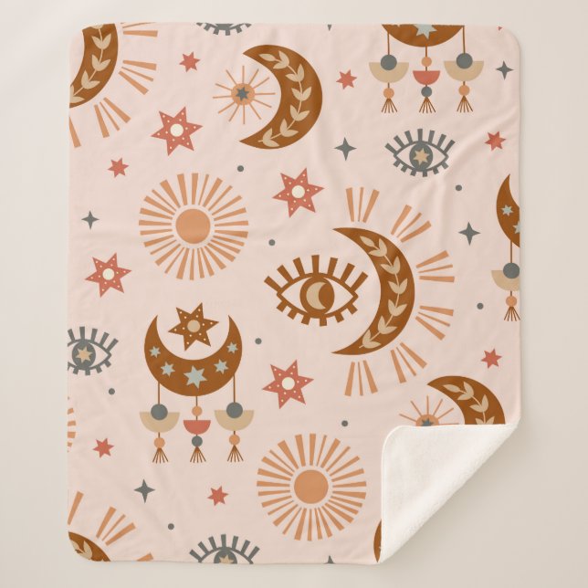 seamless pattern with celestial eye, moon, sun sherpa blanket (Front)