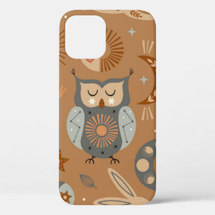 seamless pattern with celestial owl and hare iPhone 12 case