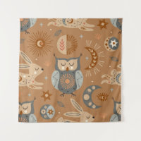 seamless pattern with celestial owl and hare