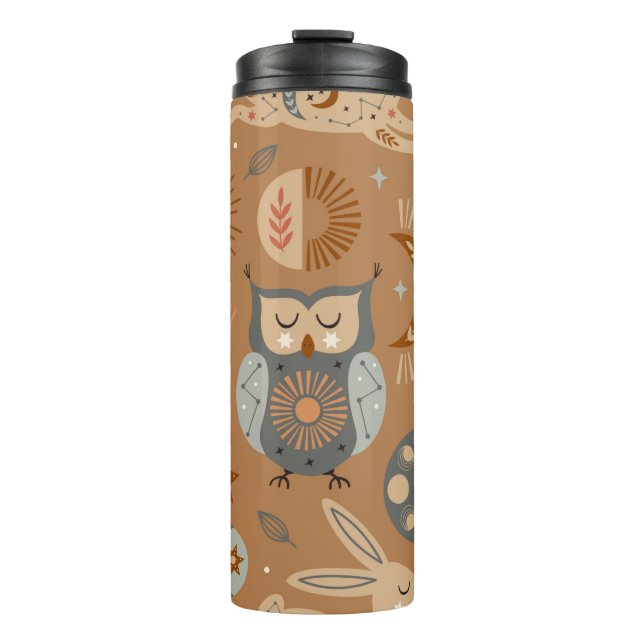 seamless pattern with celestial owl and hare thermal tumbler (Front)