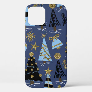 Seamless pattern with Christmas glitter trees, bel iPhone 12 Case