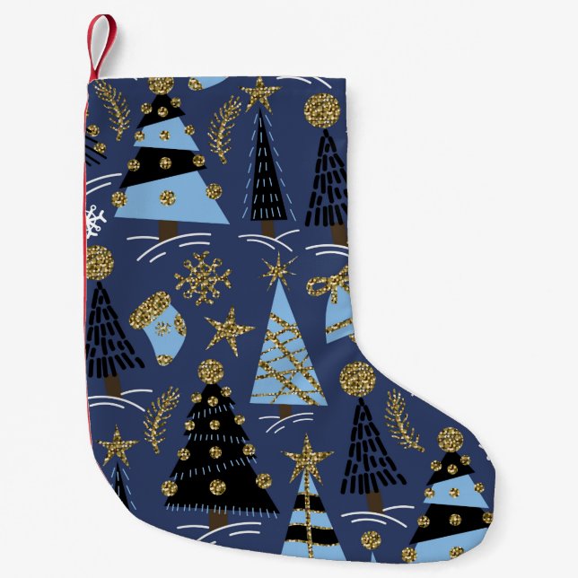 Seamless pattern with Christmas glitter trees, bel Small Christmas Stocking (Front)