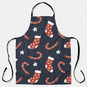 Seamless pattern with christmas socks,candy canes apron