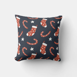 Seamless pattern with christmas socks,candy canes cushion