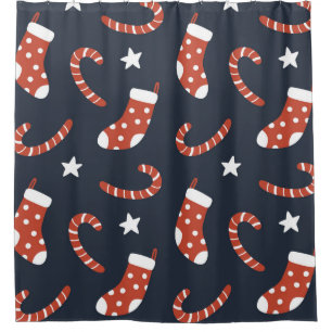 Seamless pattern with christmas socks,candy canes shower curtain