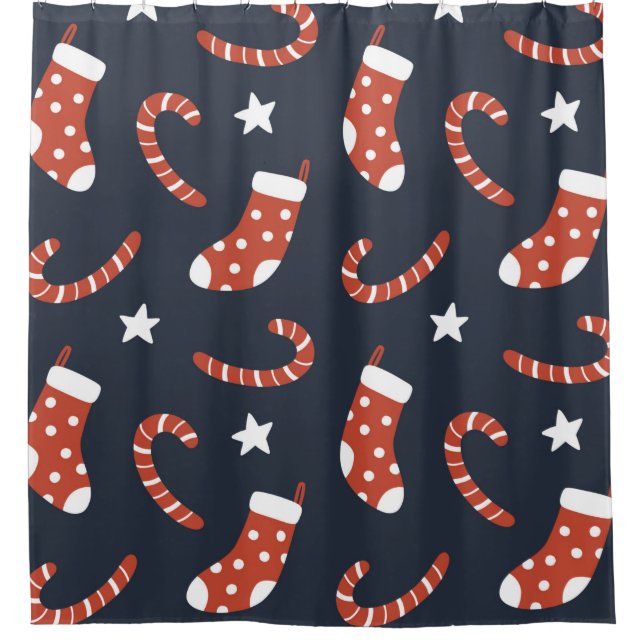 Seamless pattern with christmas socks,candy canes  shower curtain (Front)