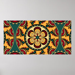 Seamless pattern with circular ornaments in yellow poster