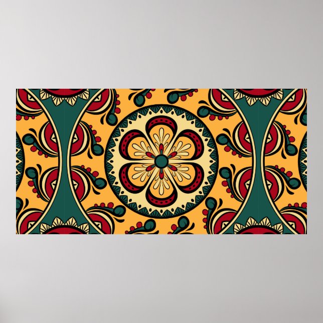 Seamless pattern with circular ornaments in yellow poster (Front)