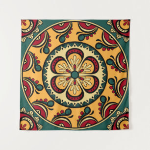 Seamless pattern with circular ornaments in yellow tapestry