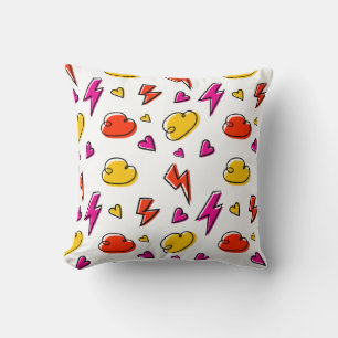 Seamless pattern with clouds lightning bolts cushion