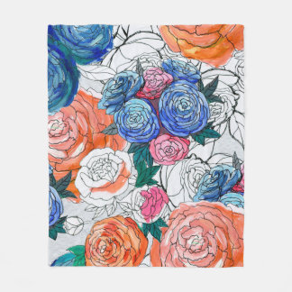 Seamless pattern with colorful flowers fleece blanket